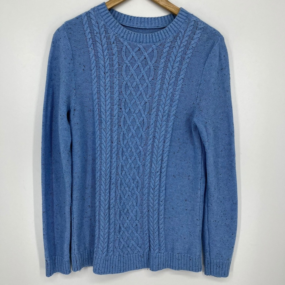 Croft & Barrow Womens Blue Cable Knit Pullover Sweater Small Crew Neck Speckled